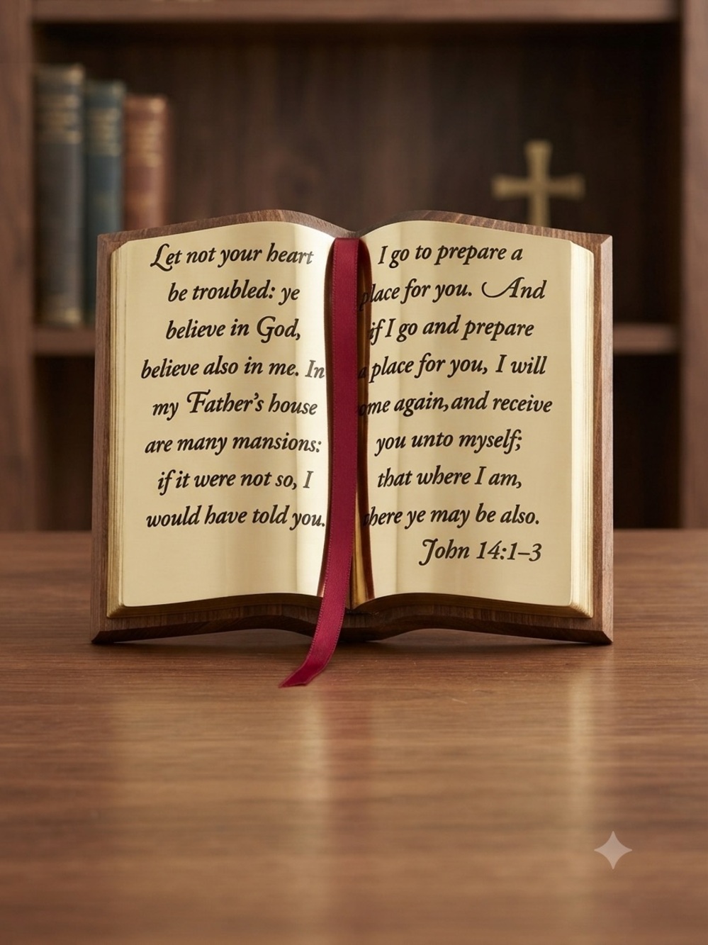 Vintage 80s Solid Wood Scripture Open Bible Book Wall Hanging or Desk Decor